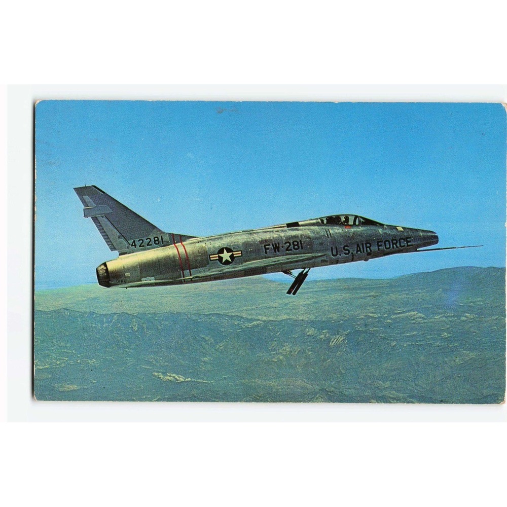 Vintage 1958 F-100D Super Sabre Jet Fighter Postcard Goose Air Force Base 42281